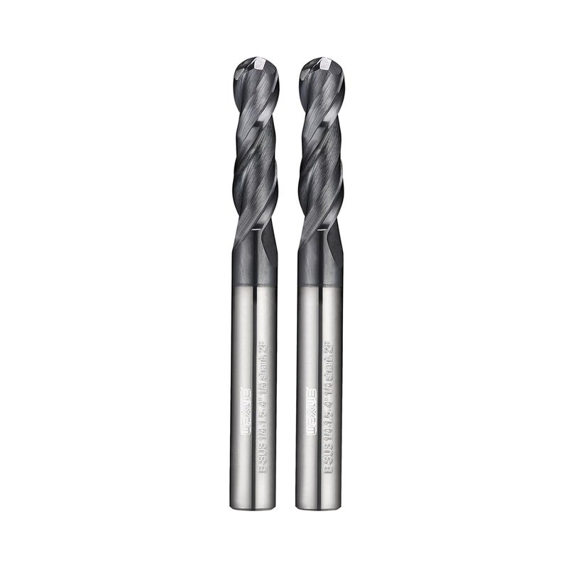 WEXWE Tools Extra Long Carbide Ball Nose End Mill for Cutting Alloy Steels, with HRC62 Tungsten Carbide+AlTiN Coating,4" Overall Length CNC Router Bits,1/4 Shank End Mill Bits (1/4-4" 2PCS) - Image 1